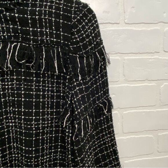 Zara Fringe Plaid Black White Top Western Chic Boho Academia Small office Siren - Picture 6 of 15